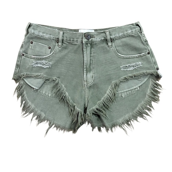 ONE TEASPOON Rollers Jean Shorts Distressed Frayed Hem Cheeky Olive Geen Size 29 - Picture 1 of 8
